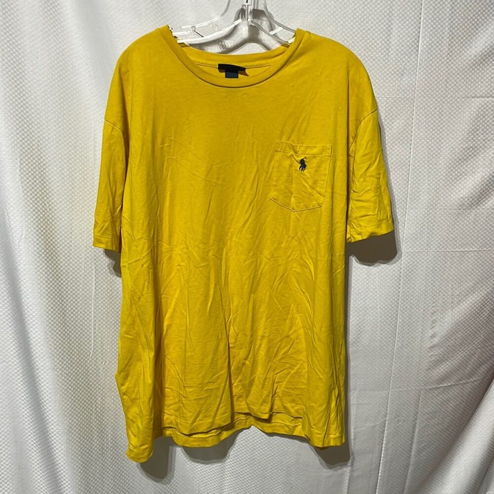 Ralph Lauren xl bright yellow short sleeve 💯 cotton t shirt front pocket euc